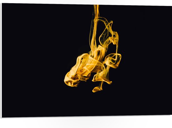 WallClassics - PVC Schuimplaat- Gele Rookwolk tegen Zwarte Achtergrond - 75x50 cm Foto op PVC Schuimplaat