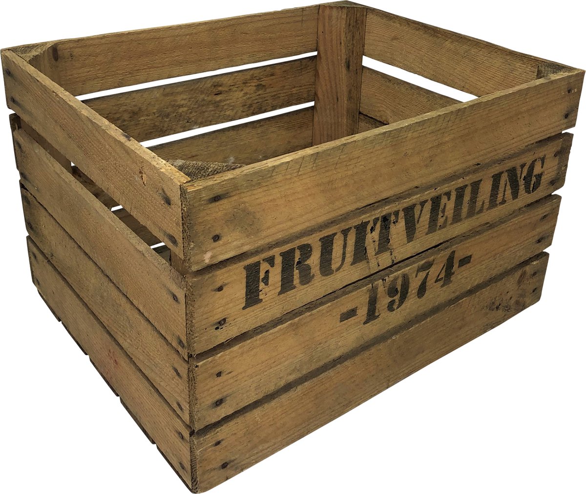 Gebruikte Fruitkist Fruitveiling 1974 - set van drie kisten - Houten kist - DecoLis