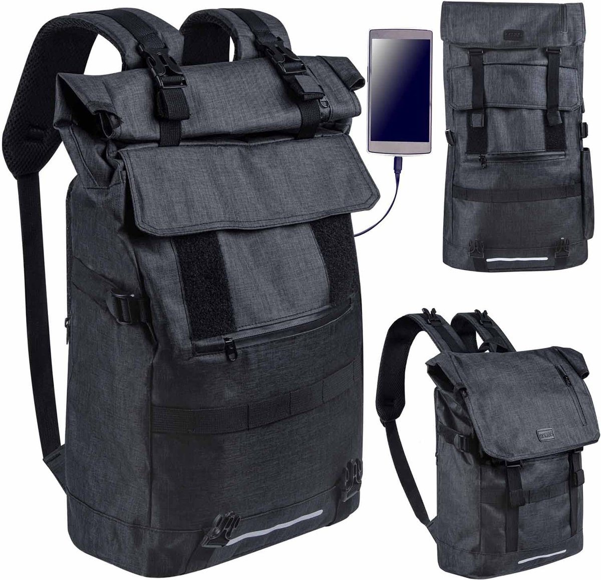 Snugs® Rolltop laptoprugzak; zakelijke laptoptas voor werk en school; reisrugzak dagrugzak voor mannen en vrouwen