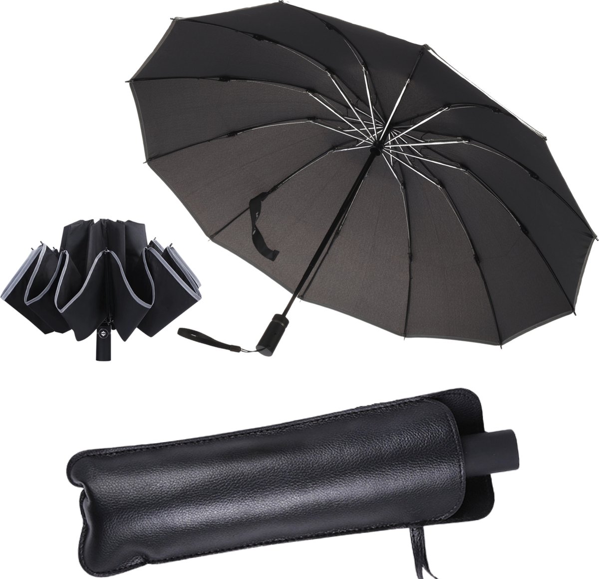 Stormparaplu - Opvouwbaar - 105 CM - Paraplu - automatisch in en uit klapbaar - Stormbestendig tot 140 km/h - Luxe beschermhoes - LOOXOLIFE