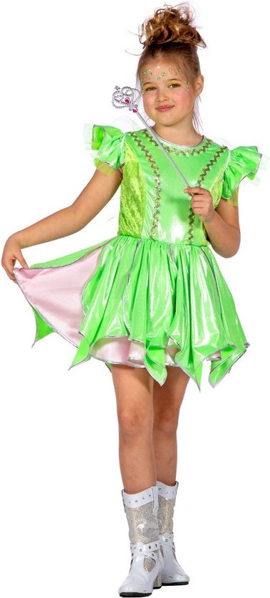 Wilbers & Wilbers - Elfen Feeen & Fantasy Kostuum - Vriendelijke Bosfee Beaunatura - Meisje - Groen - Maat 152 - Carnavalskleding - Verkleedkleding