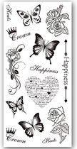 GlittersXL - Temporary Tattoo Vlinders/Rozen/Happiness/Hart (19x9 cm) [Neptattoo - Tijdelijke tatoeage - Nep Fake Tattoos - Water overdraagbare festival sticker henna outfit tattoo - Glitter tattoo - Volwassenen Kinderen Jongen Meisje]