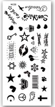 GlittersXL - Temporary Tattoo Hart/Kroon/Kruis/Ster/Diamant/Kus (19x9 cm) [Neptattoo - Tijdelijke tatoeage - Nep Fake Tattoos - Water overdraagbare festival sticker henna outfit tattoo - Glitter tattoo - Volwassenen Kinderen Jongen Meisje]