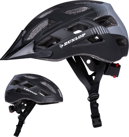 Dunlop Fietshelm - Mountainbike Helm - Maat L - Verstelbaar van 58 tot 61 CM - Fietshelm met LED Verlichting - Incl. Batterijen - 3 Lichtmodi - Helm Volwassenen - Zwart