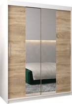 InspireMe - Kledingkast met 2 schuifdeuren, Modern-stijl, Kledingkast met planken (BxHxD): 150x200x62 - TORM I 150 Wit Mat + Sonoma Eik