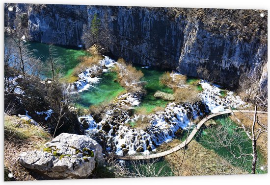 WallClassics - Tuinposter – Plitvicemeren van Bovenaf - 120x80 cm Foto op Tuinposter  (wanddecoratie voor buiten en binnen)