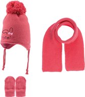 Kitti 3-Delig Winter Set | Muts (Beanie) met Fleecevoering - Sjaal - Handschoenen | 0-18 Maanden Baby Meisjes | K22150-05-02 | Dark Pink