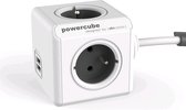 PowerCube Extended Duo USB - Câble de 1,5 m - Blanc / Gris - 3 prises - 2 chargeurs USB - Type E avec liaison neutre-terre (Belgique \/ France)