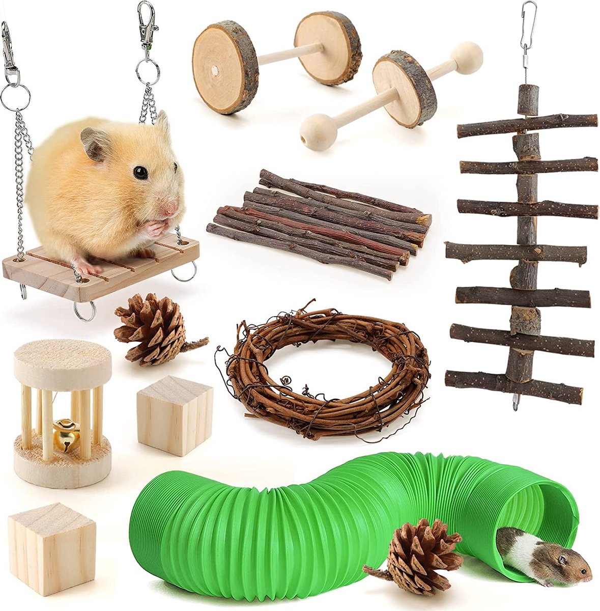 Pompeii zuiden Uitbreiding Hamster Kauwspeelgoed, 12 stuks, cavia's, speelgoed van hout, oefening,  klokkenrol,... | bol.com