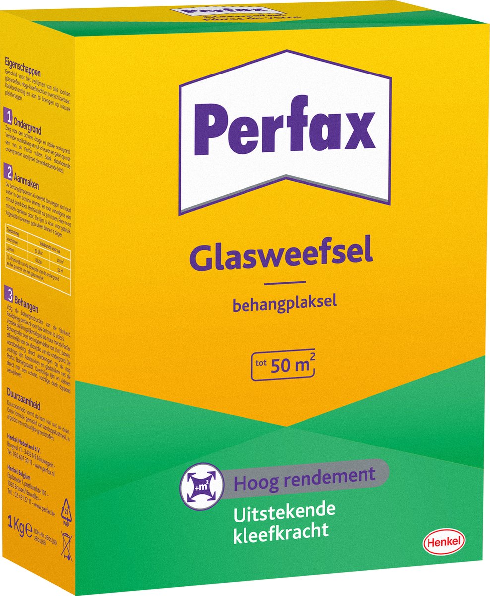 Perfax Poeder Glasweefsel 1 kg Box | De Ultieme Oplossing voor Glasweefselbehang | Glasweefsellijm met Eenvoudige Toepassing | Transparante Behanglijm voor Duurzame Hechting