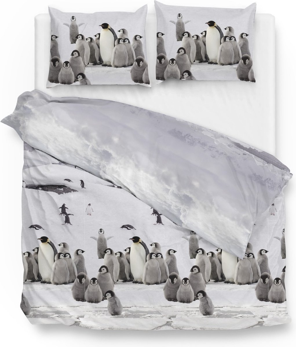 Warme flanel dekbedovertrek Ice Pinguins - tweepersoons (200x200/220) - hoogwaardig en zacht - ideaal tegen de kou