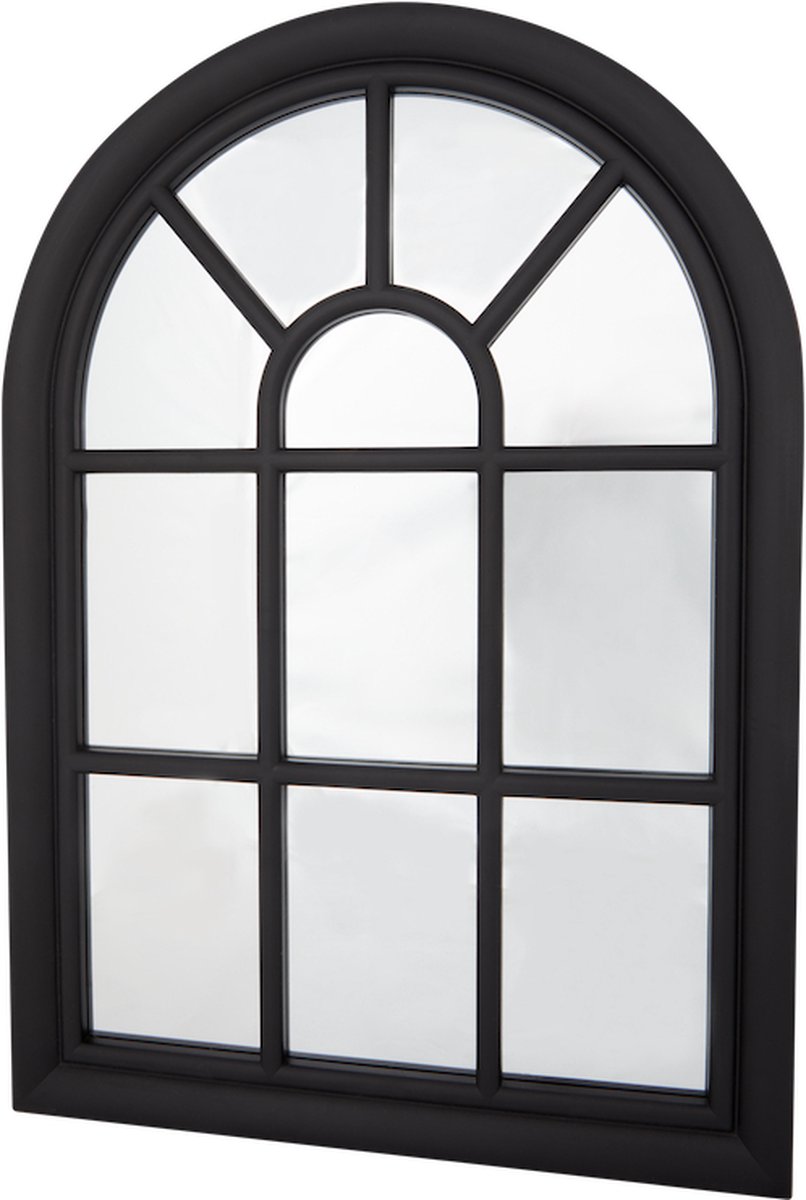 HOMCOM Gebogen wandspiegel, 91 x 60 cm, industriële stijl, boogvormige raamspiegel met metalen frame, voor woonkamer, slaapkamer, hal, goudkleurig