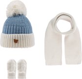 Kitti 3-Delig Winter Set | Muts (Beanie) met Fleecevoering - Sjaal - Handschoenen | 0-18 Maanden Baby Jongens | K22150-08-02 | Light Blue