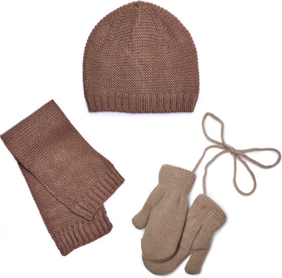 Set Muts (voering) sjaal wanten Kind Meisje kleuter 4-8 jaar - Beige Effen | Mylinsé