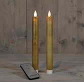 LED kaarsen met bewegende vlam 2x - Goud - Gold - Afstandsbediening - Dinerkaars rustiek wax 23 cm - LED kaars batterij