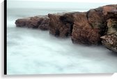 WallClassics - Canvas  - Mist rond Bergen - 90x60 cm Foto op Canvas Schilderij (Wanddecoratie op Canvas)
