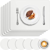APLKER Placemats afwasbaar, set van 6 placemats, leer, waterdicht, lederlook, kunstleer, placemat en onderzetters voor thuis, keuken, restaurant, 41 x 31 cm, crèmewit