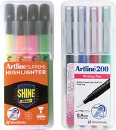 ARTLINE Office Kit -1 Set van 4 Fluostiften + 1 Set van 4 Fineliners - Verschillende kleuren