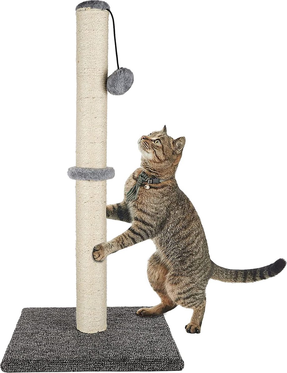 Awefrank krabpaal, 74cm kattenkrabpaal, natuurlijke sisaltouw krabpaal met hangende bal, duurzaam kattenmeubilair bedekt met zacht pluche