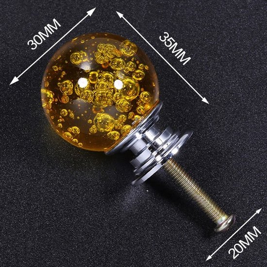3 Stuks Meubelknop Kristallen Bol - Geel - 3.5*3 cm - Meubel Handgreep - Knop voor Kledingkast, Deur, Lade, Keukenkast