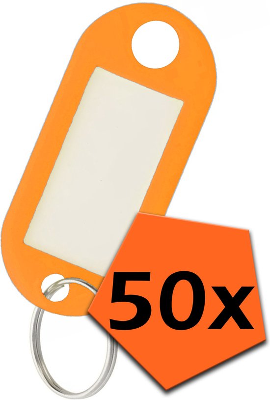 Foto: Sleutelhanger bagagelabel gekleurde sleutellabels sleutelhangers naamlabel oranje 50x