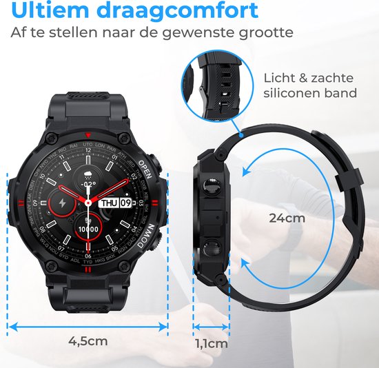 Nuvance Outdoor Smartwatch - 45 mm - IP67 Waterdicht - Bluetooth Smartwatch voor Dames en Heren - Smartwatches - Sporthorloge