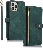 Apple iPhone 14 Telefoonhoesje | PU Leren Bookcase | Pasjeshouder | Tas | Groen