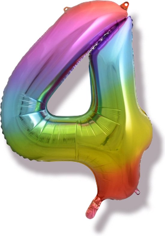 Folieballon Cijfer 4 regenboog, 80 cm kindercrea