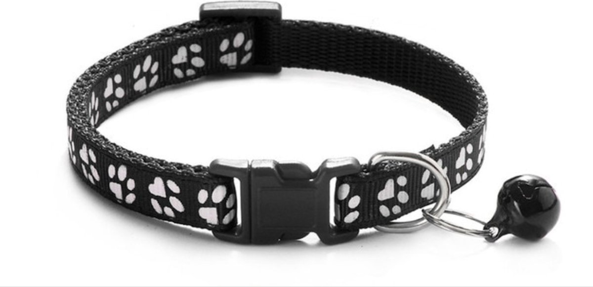 Bijoux by Ive - Zwart poezen / katten halsbandje met pootjes en belletje