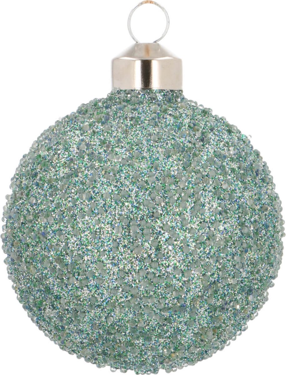 Oneiro's luxe Glazen kerstbal | Cottage green met glitters | 7 cm - kerstbal - luxe verpakking – kerstcollectie – kerstdecoratie – kerstboomhanger – kerstversiering