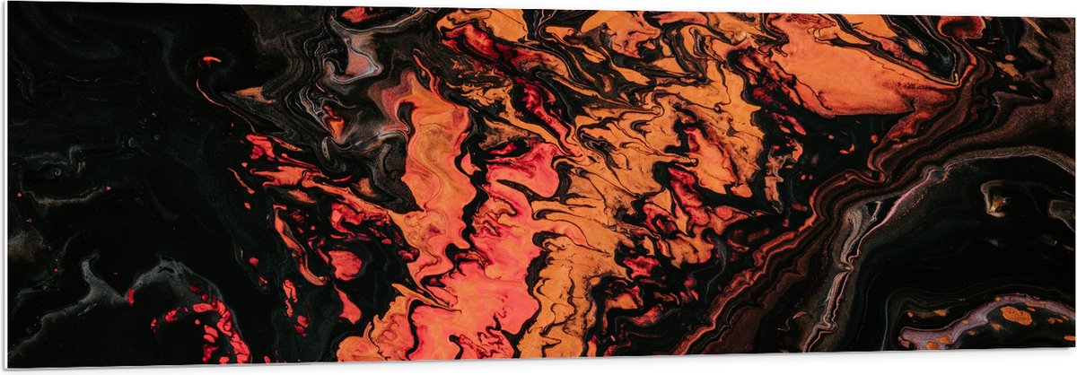 PVC Schuimplaat - Rood/oranje/Zwarte Verf - 150x50 cm Foto op PVC Schuimplaat (Met Ophangsysteem)