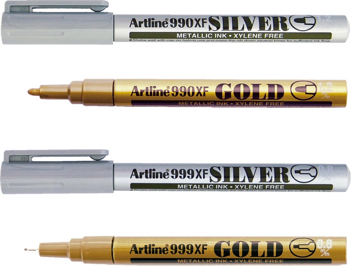 Artline Kalligrafie & Metallic Markers - Set 8 Stuks - Calligraphy Pennen Goud & Zilver - Paint Marker Wit - Handlettering — afbeelding 6
