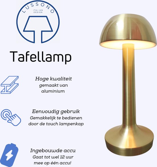 Calex Serino Oplaadbare Tafellamp - Draadloos - Binnen en Buiten - Warm Wit Licht - Dimbaar