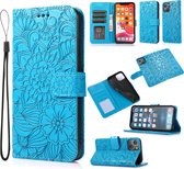 Telefoonhoesje voor Apple iPhone 14 Pro | Hoogwaardig PU Leren Bookcase | Lederen Wallet Case | Pasjeshouder | Bloemen Patroon | Blauw