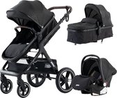 Kinderwagen 3-in-1 - Buggy - Kinderwagen met stoel en wieg – Wandelwagen - Hoge Kwaliteit – Zwart met starlight roof