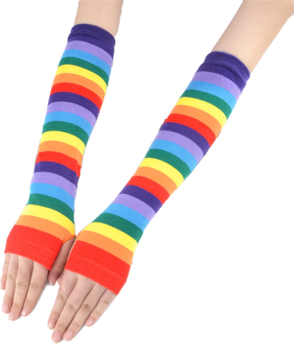 Winkrs | Armwarmers Regenboog | Polswarmers, gestreepte vingerloze handschoenen, armsleeve | 40 cm