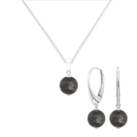 ARLIZI 2144 Ensemble de Bijoux pendentif larvikite en pierre gemme grise - argent sterling - ARLIZI 2144