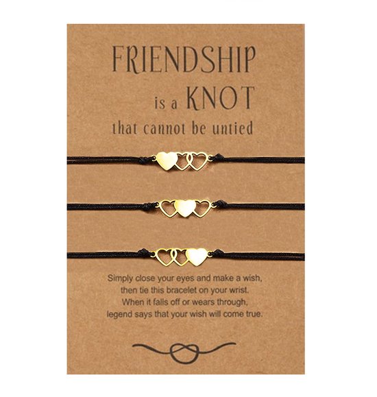 Bixorp Friends Vriendschapsarmbandjes voor 3 met Goudkleurige Kleine Hartjes - BFF Armband Meisjes - Best Friends Armband Vriendschap Cadeau voor Drie