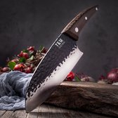 T&M Knives Hakmes Viggos Premium - Prachtig Koksmes Van Gehamerd Staal 32cm - Japans Slagersmes - Inclusief Cadeaubox