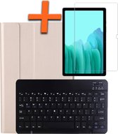 Hoes Geschikt voor Samsung Galaxy Tab A7 Hoes Toetsenbord Hoes Case Book Cover Hoesje Met Screenprotector - Hoesje Geschikt voor Samsung Tab A7 Keyboard Hoes - Goud