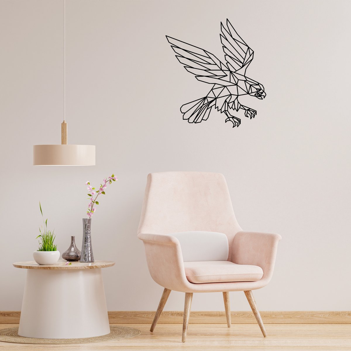 Geometrische Adelaar - H 73cm B 67cm (XL) - Line art - Wall art - Muurdecoratie zwart - Van Aaken Design