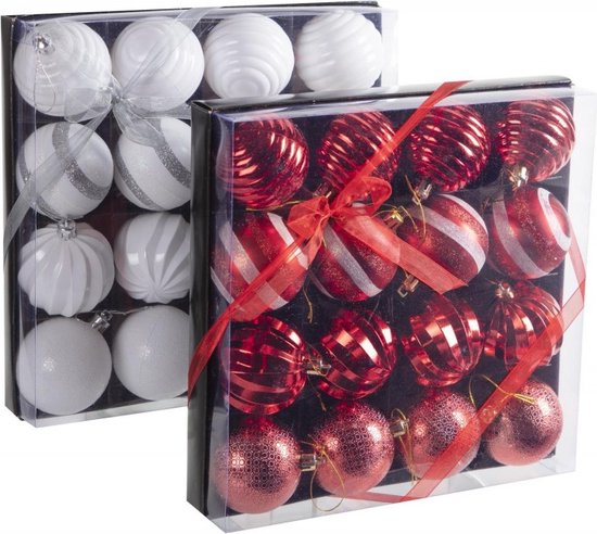 Boules De Noël Incassables En Mousse - Lot De 16 Boules De 6 Cm Rouge Et Blanc - Décoration Sapin