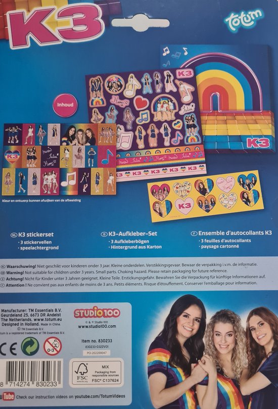 jurk schermutseling Verstrooien K3 Stickerset - 3 stickervellen met achtergrond - Studio 100 - K3 speelgoed  -... | bol.com