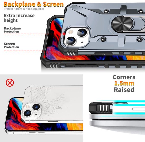 Coque Apple iPhone 14 Pro Max - Mobigear - Série Armor Ring - Coque arrière en plastique rigide - Vert - Coque adaptée pour Apple iPhone 14 Pro Max