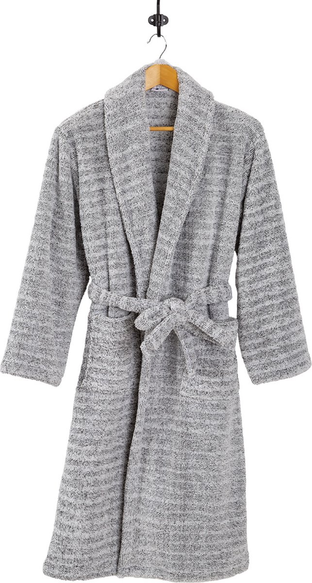 Badjas - dames & heren - fleece badjas lichtgrijs - heerlijk zacht & lekker warm - 280 gr/m² - maat L/XL