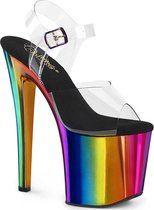 Pleaser - ENCHANT-708RC Sandaal met enkelband, Paaldans schoenen - US 6 - 36 Shoes - Regenboog/Transparant