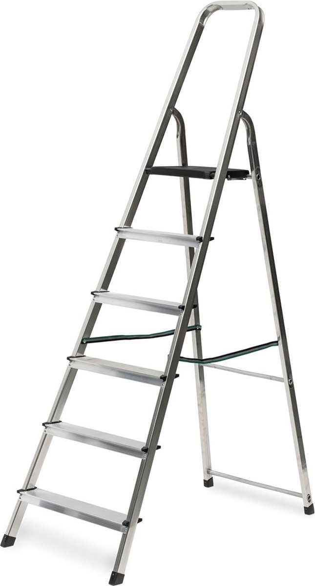 Valex Aluminium Trap 6 Treden Hoogte: 1.23m Huishoudtrap Ladder Draagvermogen: 150kg Anti-slip Treden Inklapbaar