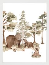Poster aquarel beer en egel in het bos-Kinderkamer-Poster A4 formaat-Wanddecoratie-bosdieren- Kinderkameraccessoires