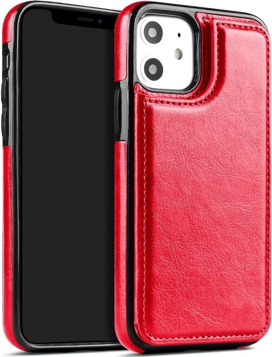 Étui portefeuille ShieldCase adapté pour Apple iPhone 12 / 12 Pro - 6,1 pouces - rouge + protecteur d'écran en verre