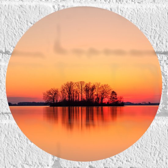 WallClassics - Muursticker Cirkel - Rode Lucht bij Bomen - 20x20 cm Foto op Muursticker